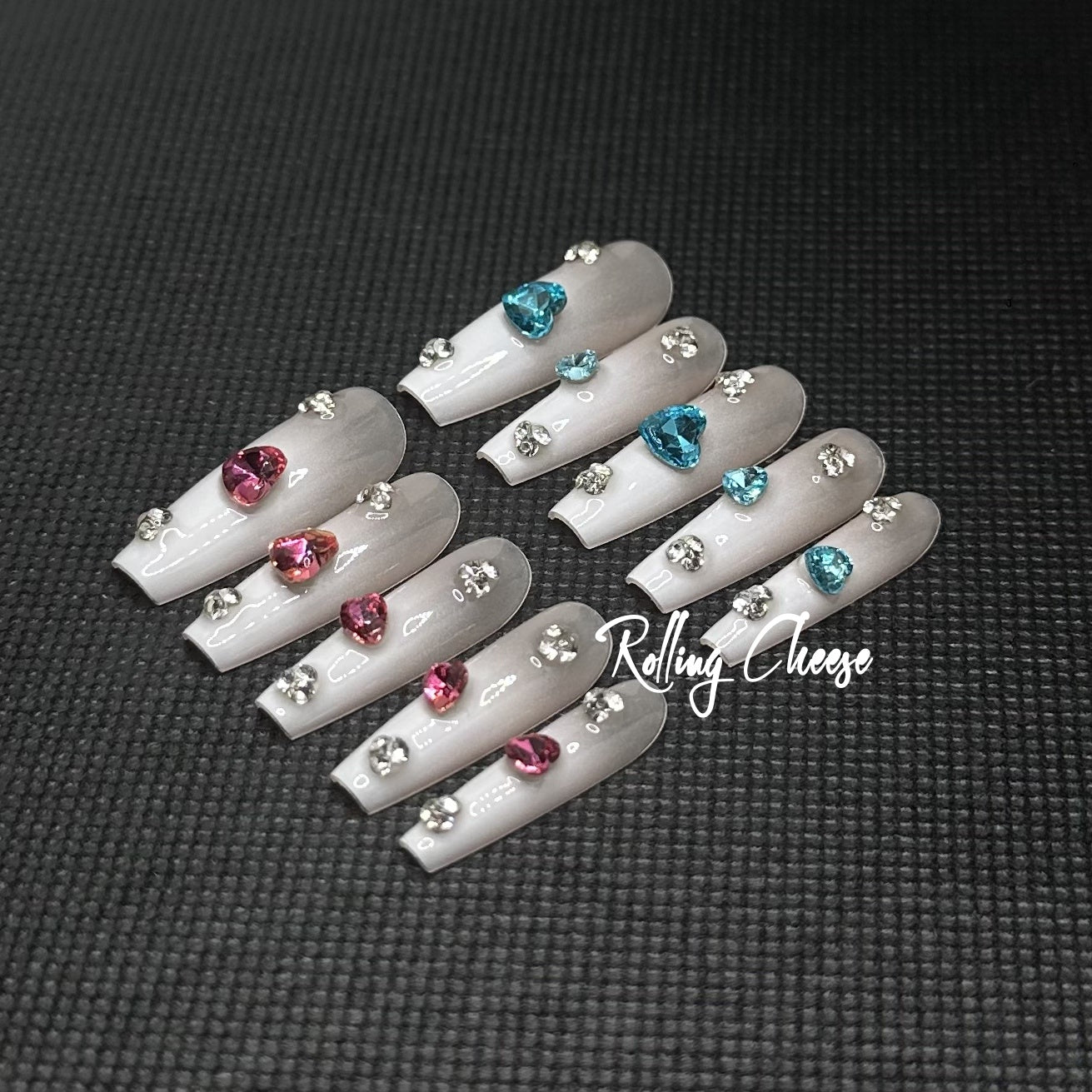 💖 Gemstone Heart Gradient Press-On Nails – Sparkle Your Love