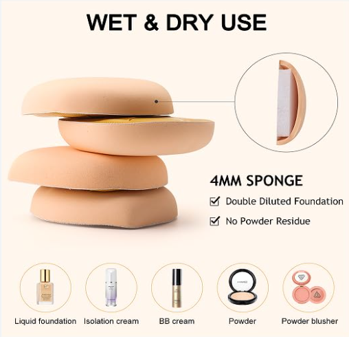 2PC Premium Skin-Friendly Powder Puff 🌸 - Wet & Dry Use 💧, Soft as Baby's Skin 🍼, Continuous Powder Release 🌿