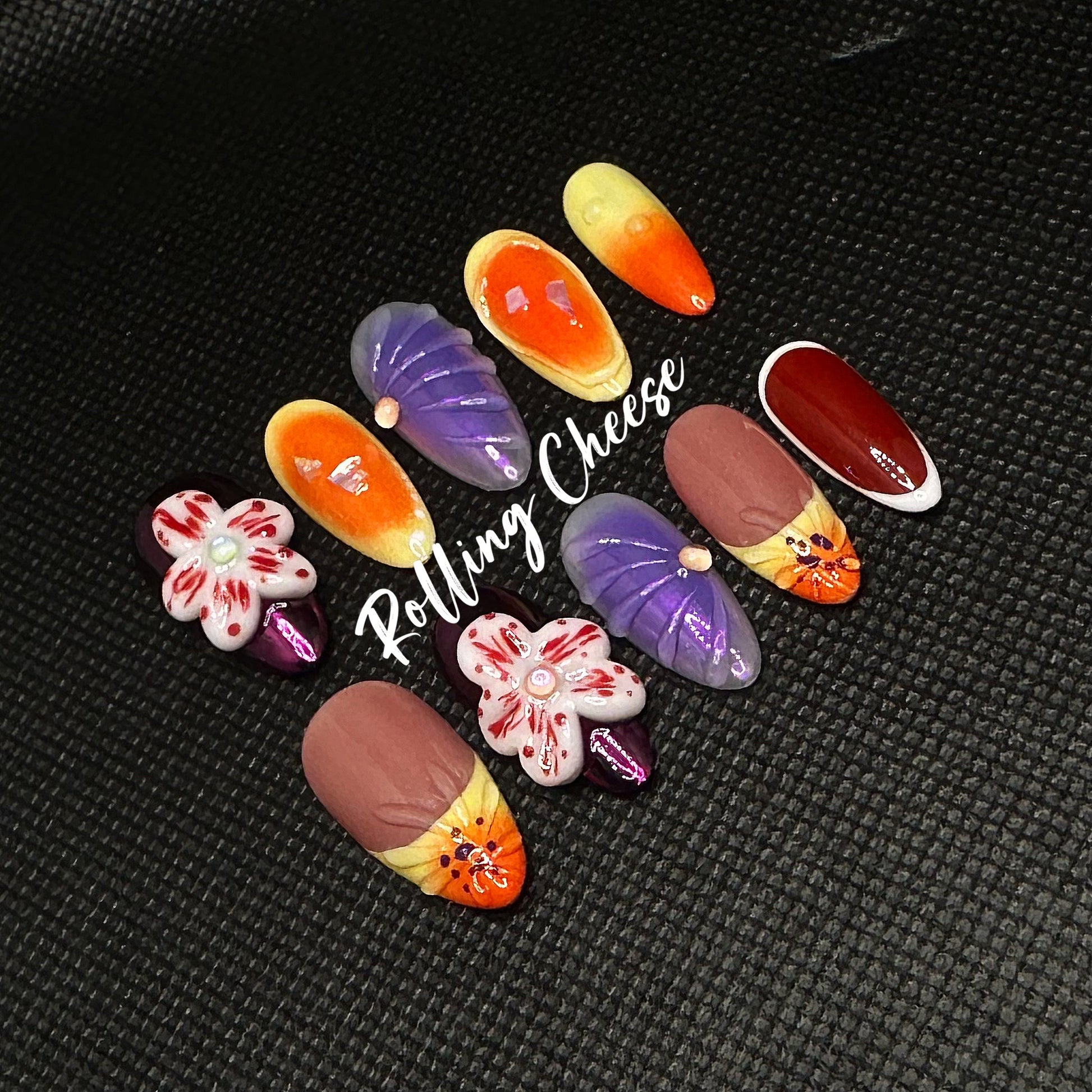 3D Floral Gradient Press-On Nails – Summer Bloom | Handmade Colorful Nail Set