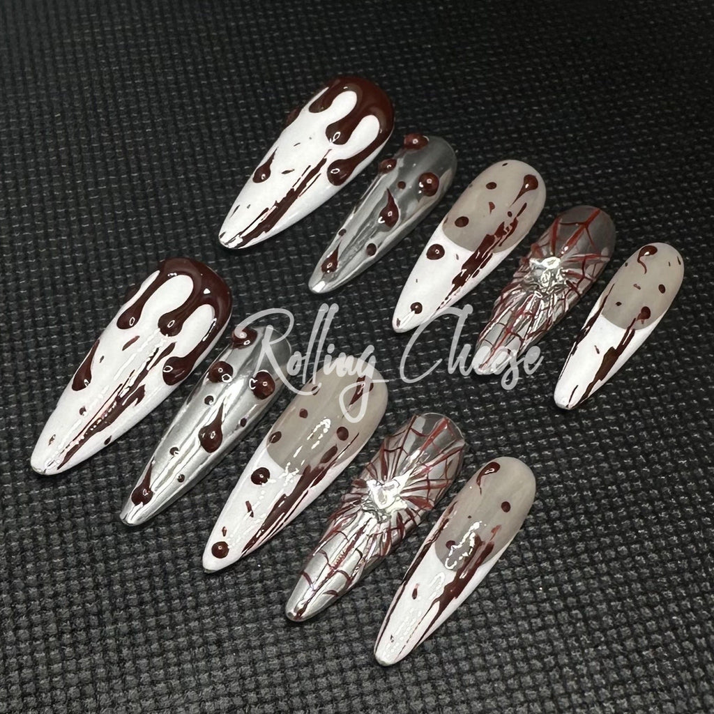🕷️ Blood Web – Horror Spider & Drip Press-On Nails