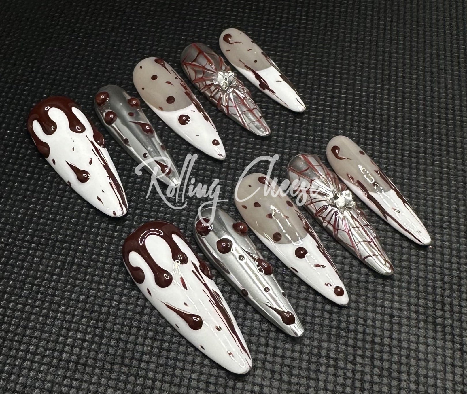 🕷️ Blood Web – Horror Spider & Drip Press-On Nails