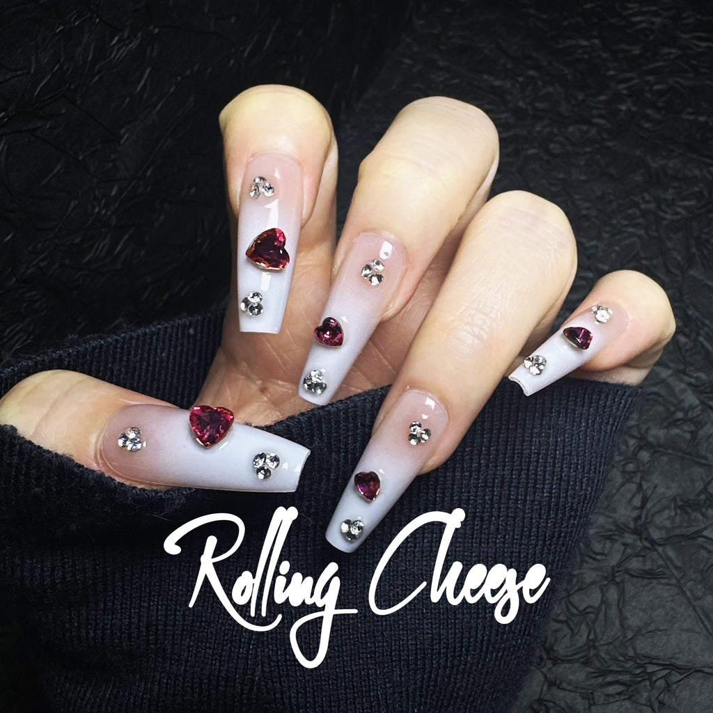 💖 Gemstone Heart Gradient Press-On Nails – Sparkle Your Love