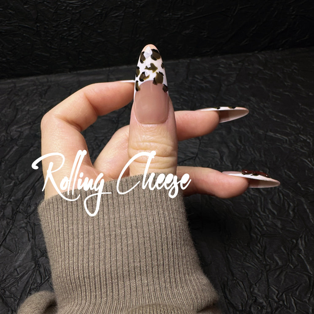 🐆 Leopard Print Press-On Nails with 3D Glossy Bows – Nude Almond Set