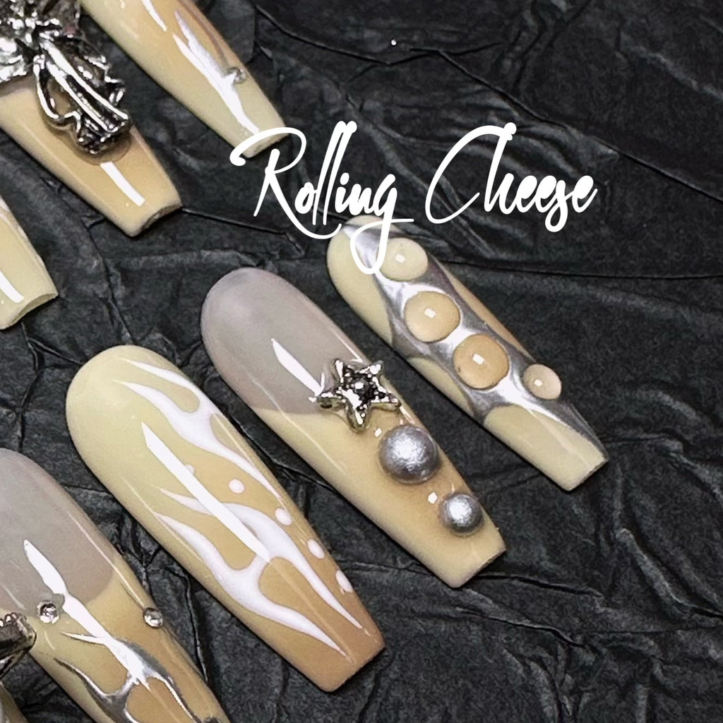 🔥 Golden Pearl Blaze – Statement Press-On Nails with Gothic Charms