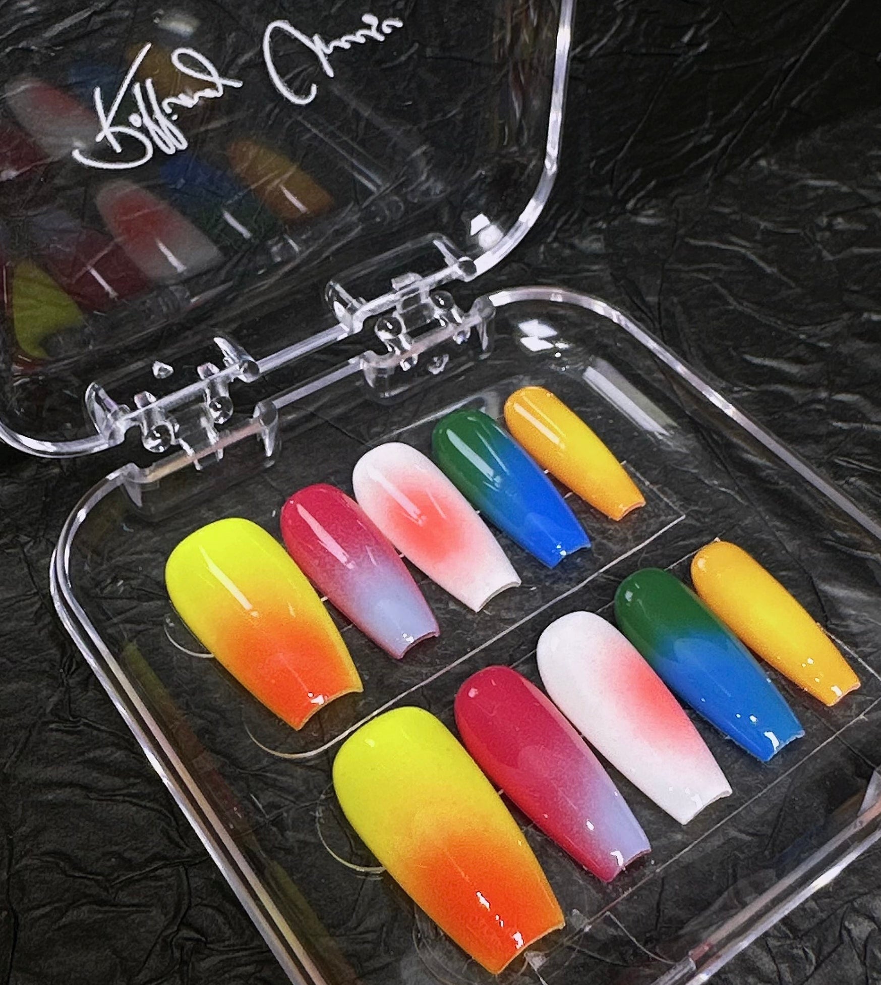 🦄 Color Pop Gradient Press-On Nails – Vibrant Ombre Rainbow Set 🌈