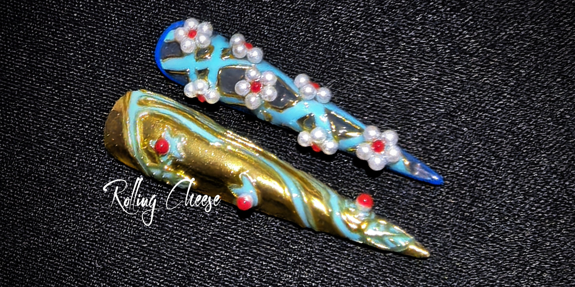 Imperial Bloom – 3D Handcrafted Press-On Nails with Pearl Flower Accents