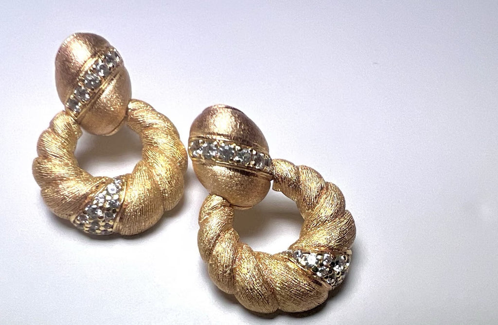 ✨ Vintage Twisted Gold Hoop Earrings with Rhinestone Accents