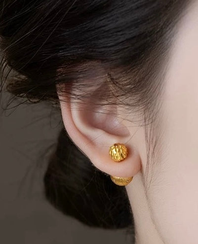 ✨ Elegant Double-Ball Gold Stud Earrings 💛 – Textured & Faceted Design
