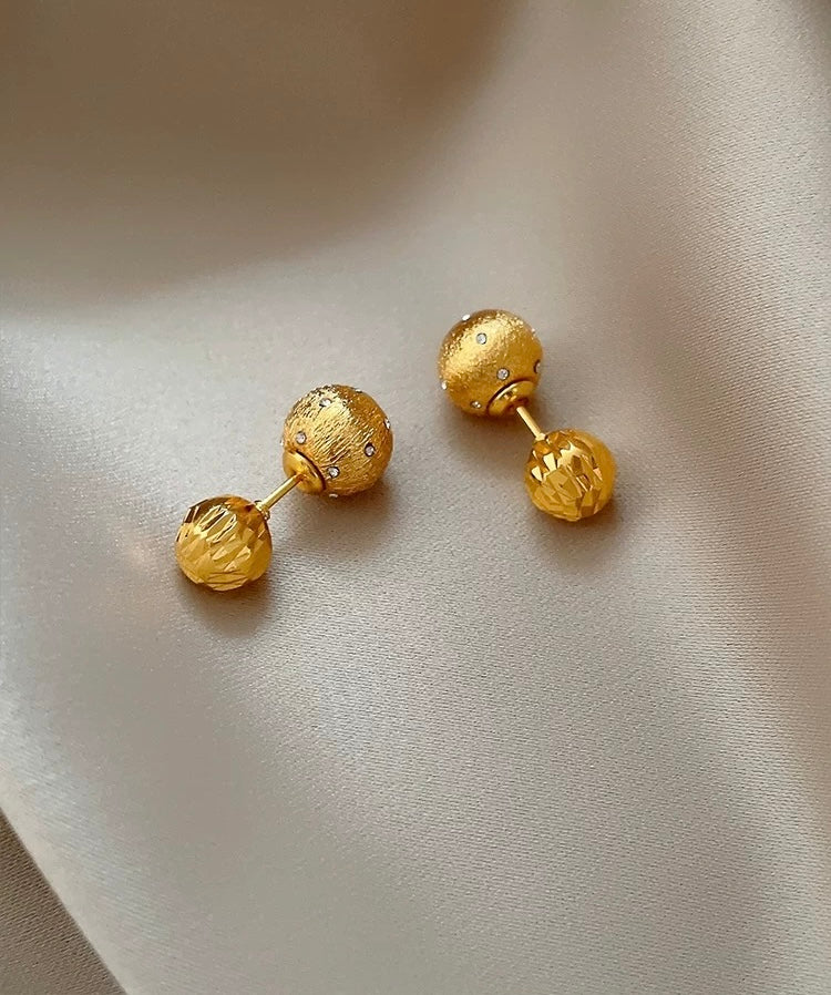 ✨ Elegant Double-Ball Gold Stud Earrings 💛 – Textured & Faceted Design