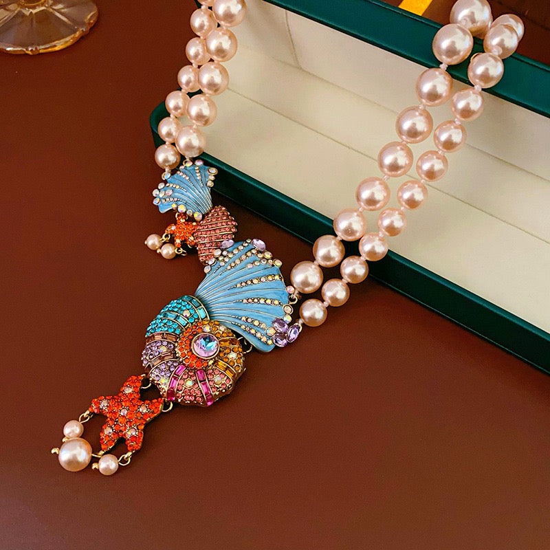 Luxury Pearl & Ocean Shell Statement Necklace – Mermaidcore Glam