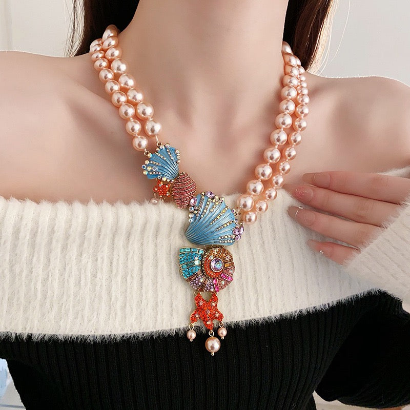 Luxury Pearl & Ocean Shell Statement Necklace – Mermaidcore Glam