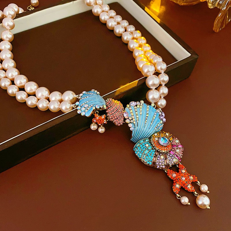 Luxury Pearl & Ocean Shell Statement Necklace – Mermaidcore Glam