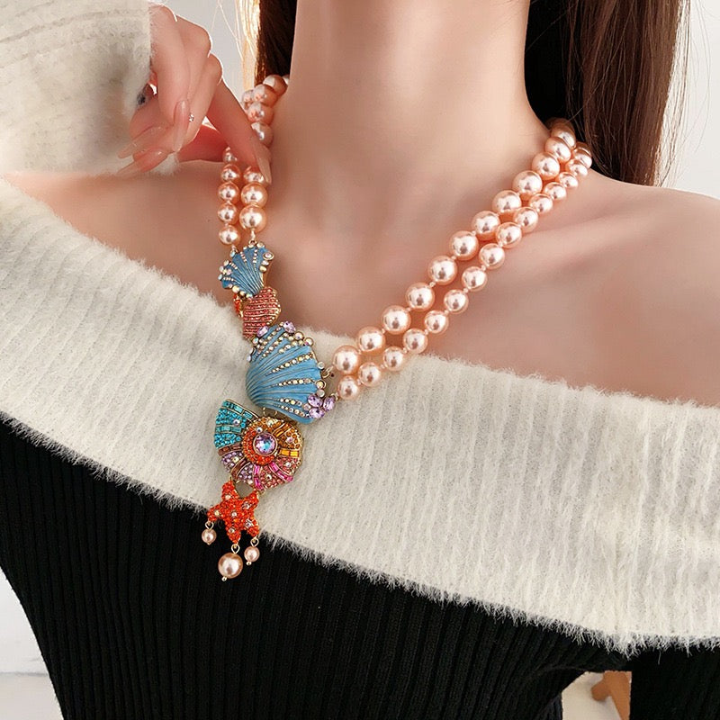 Luxury Pearl & Ocean Shell Statement Necklace – Mermaidcore Glam