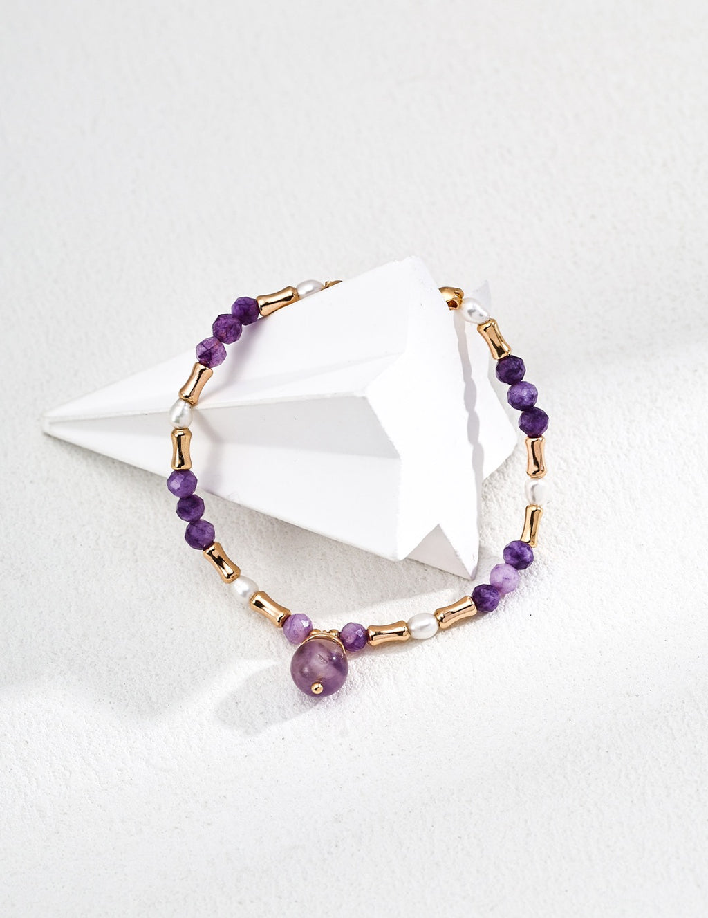 925 Sterling Silver Natural Amethyst & Pearl Crystal Bracelet – Vintage Gold Adjustable Chain