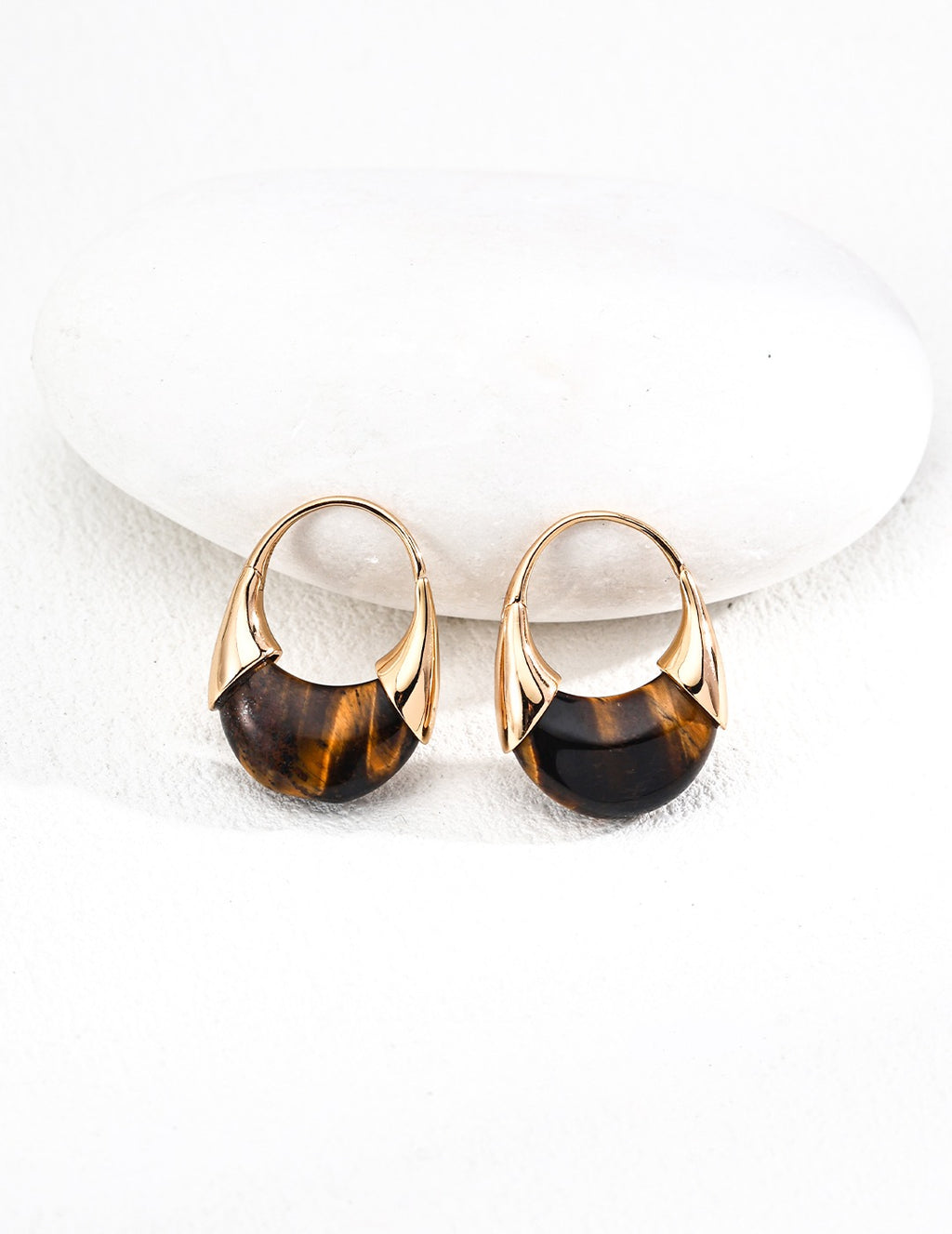 S925 Vintage Tiger Eye Hoop Earrings – Statement Design in Antique Gold