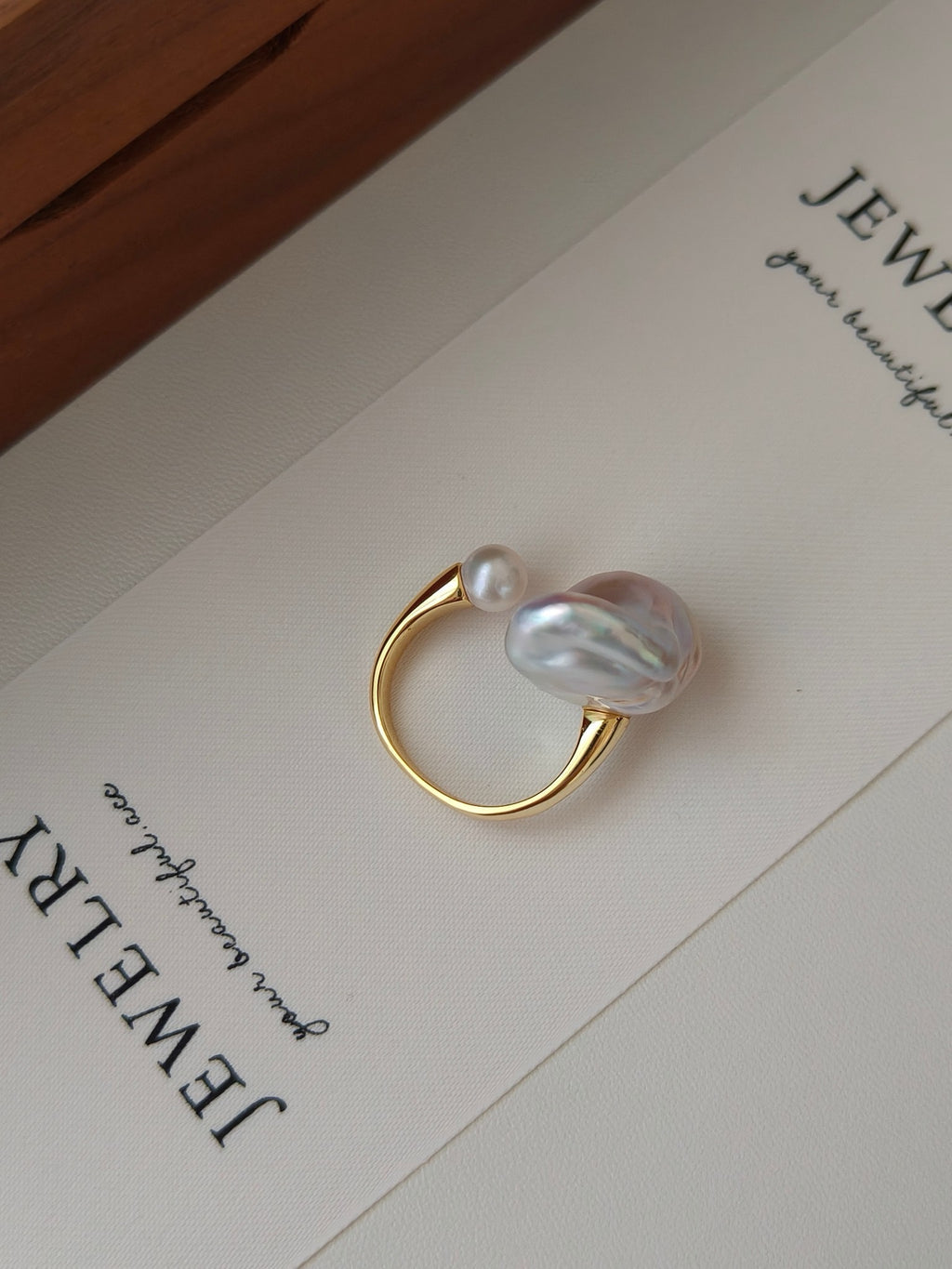 💍14K Gold-Filled Baroque Pearl Ring – Adjustable Minimalist Statement Design