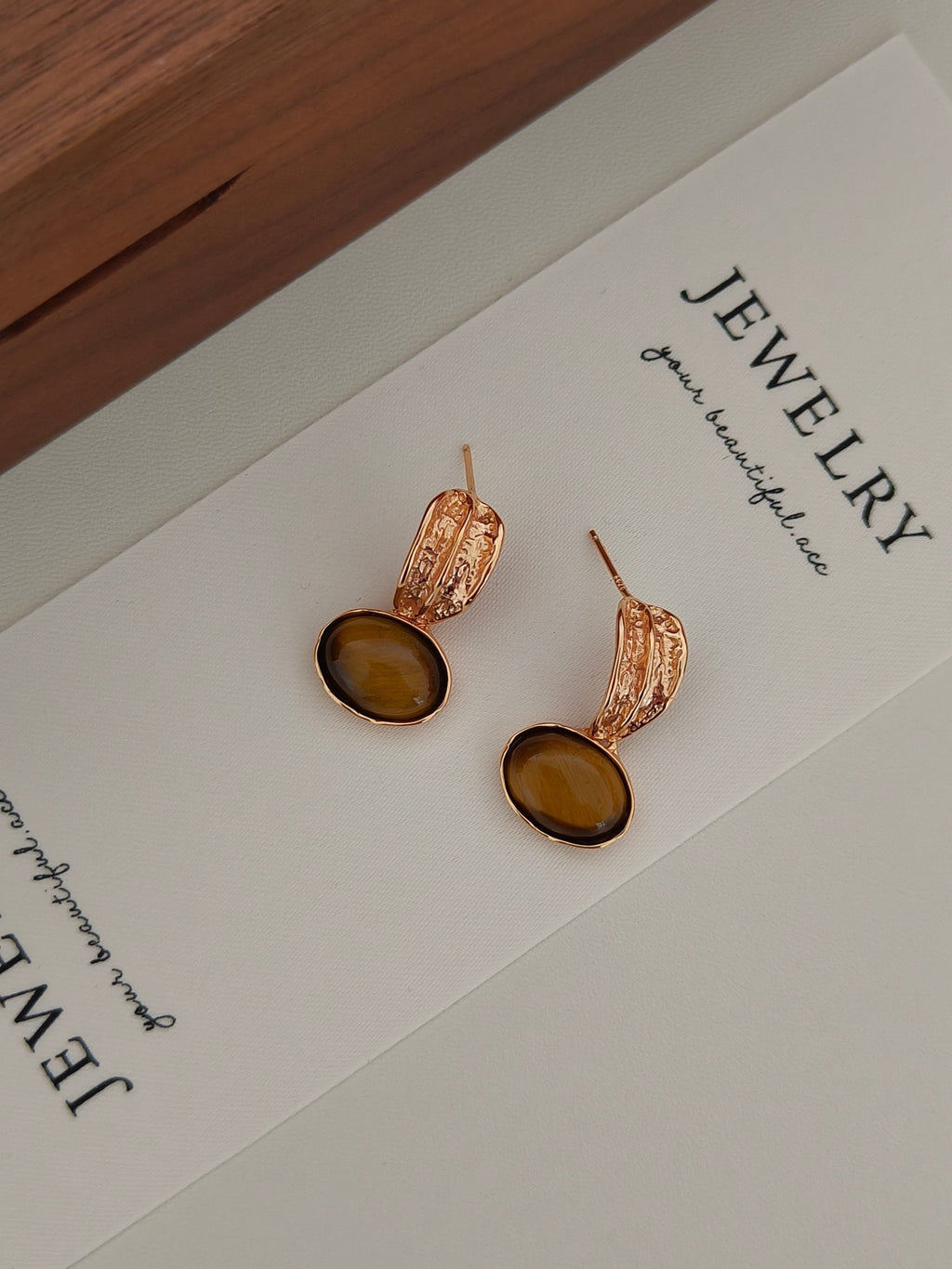 S925 Tiger Eye Gemstone Earrings – 18K Gold Vermeil Vintage Drop Hoops