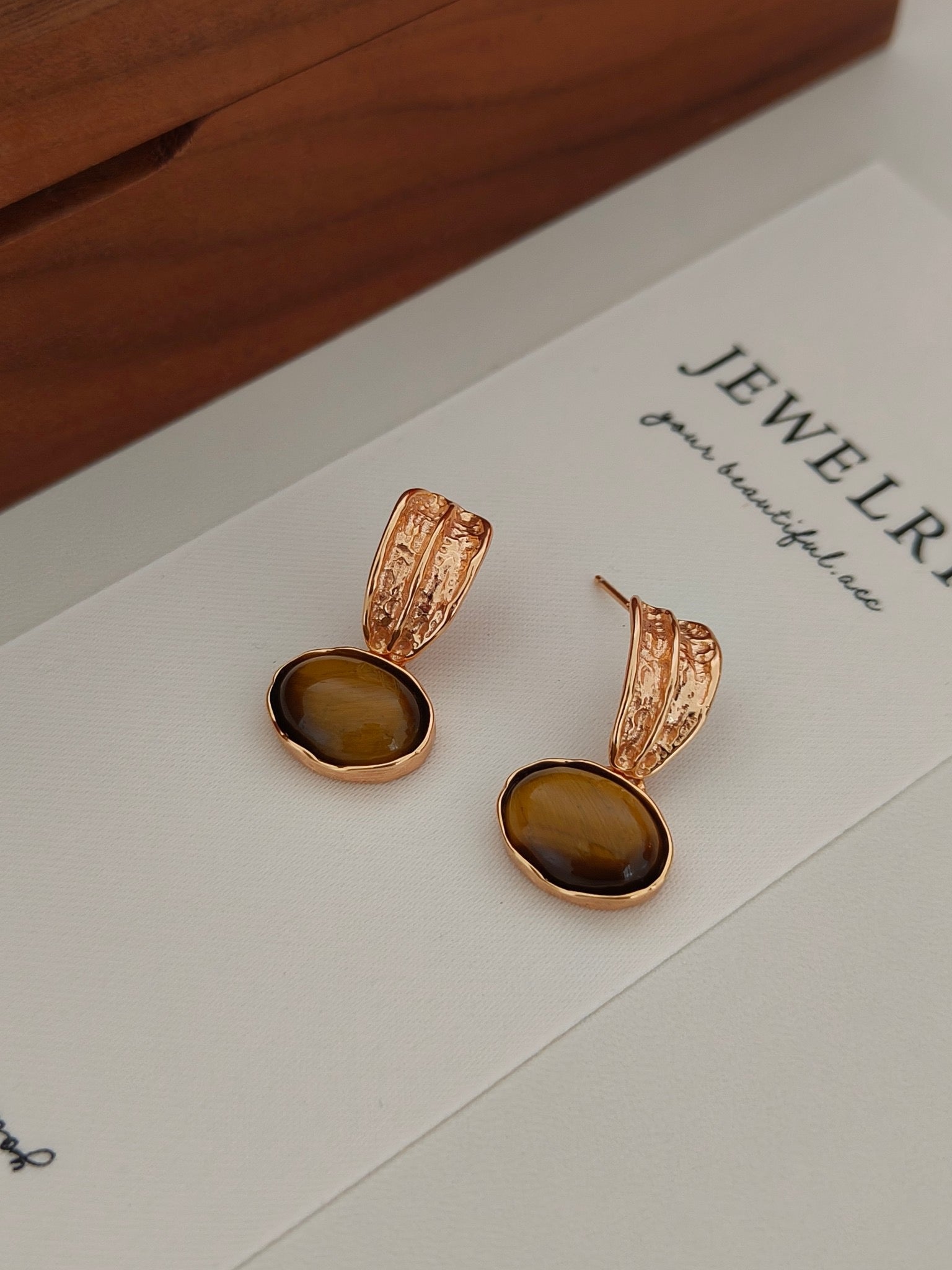 S925 Tiger Eye Gemstone Earrings – 18K Gold Vermeil Vintage Drop Hoops