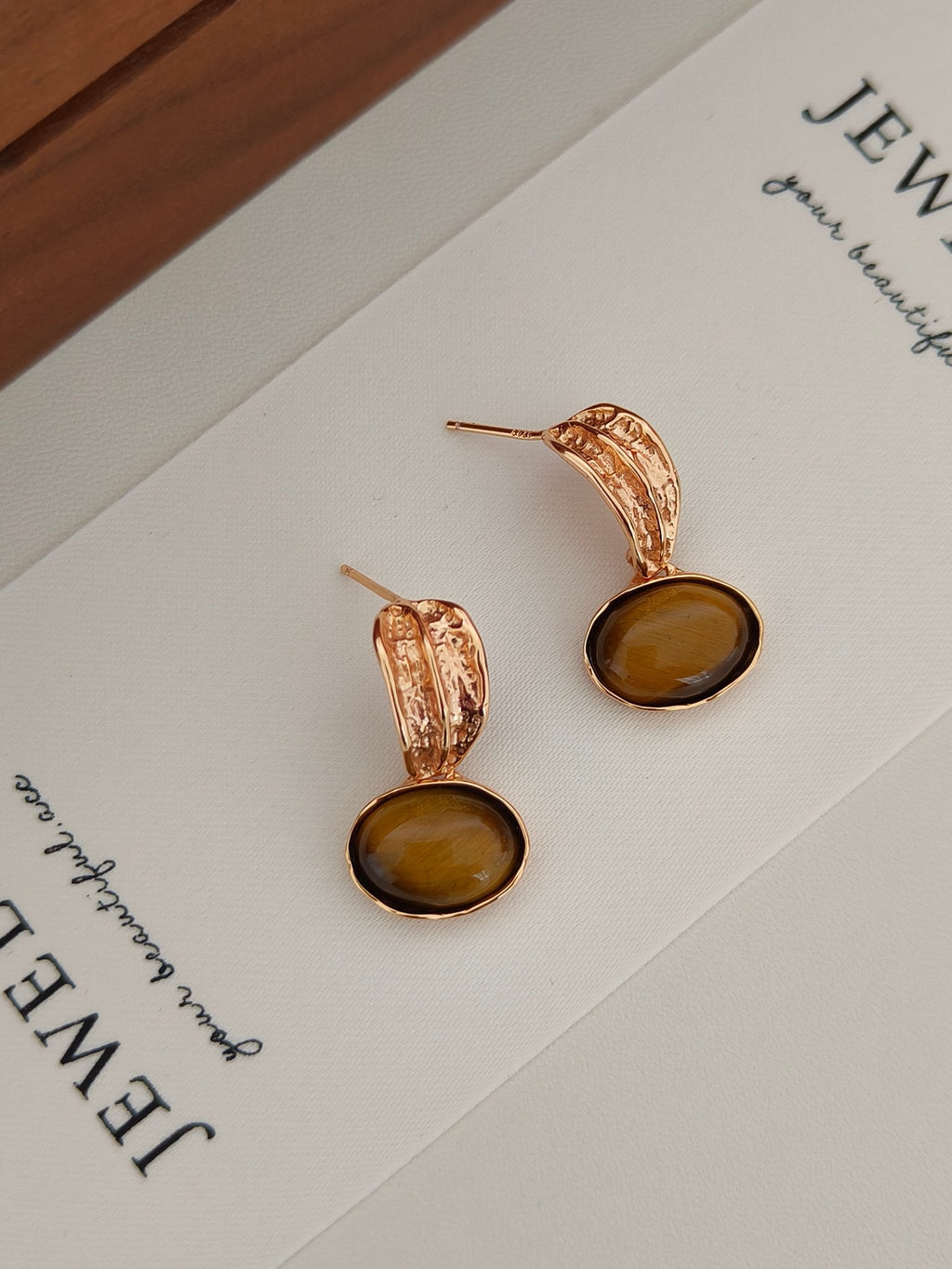 S925 Tiger Eye Gemstone Earrings – 18K Gold Vermeil Vintage Drop Hoops