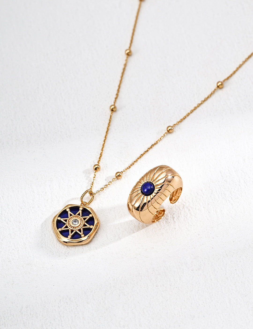 💍S925 Retro Carved Gemstone Ring – Lapis Lazuli / Mother-of-Pearl