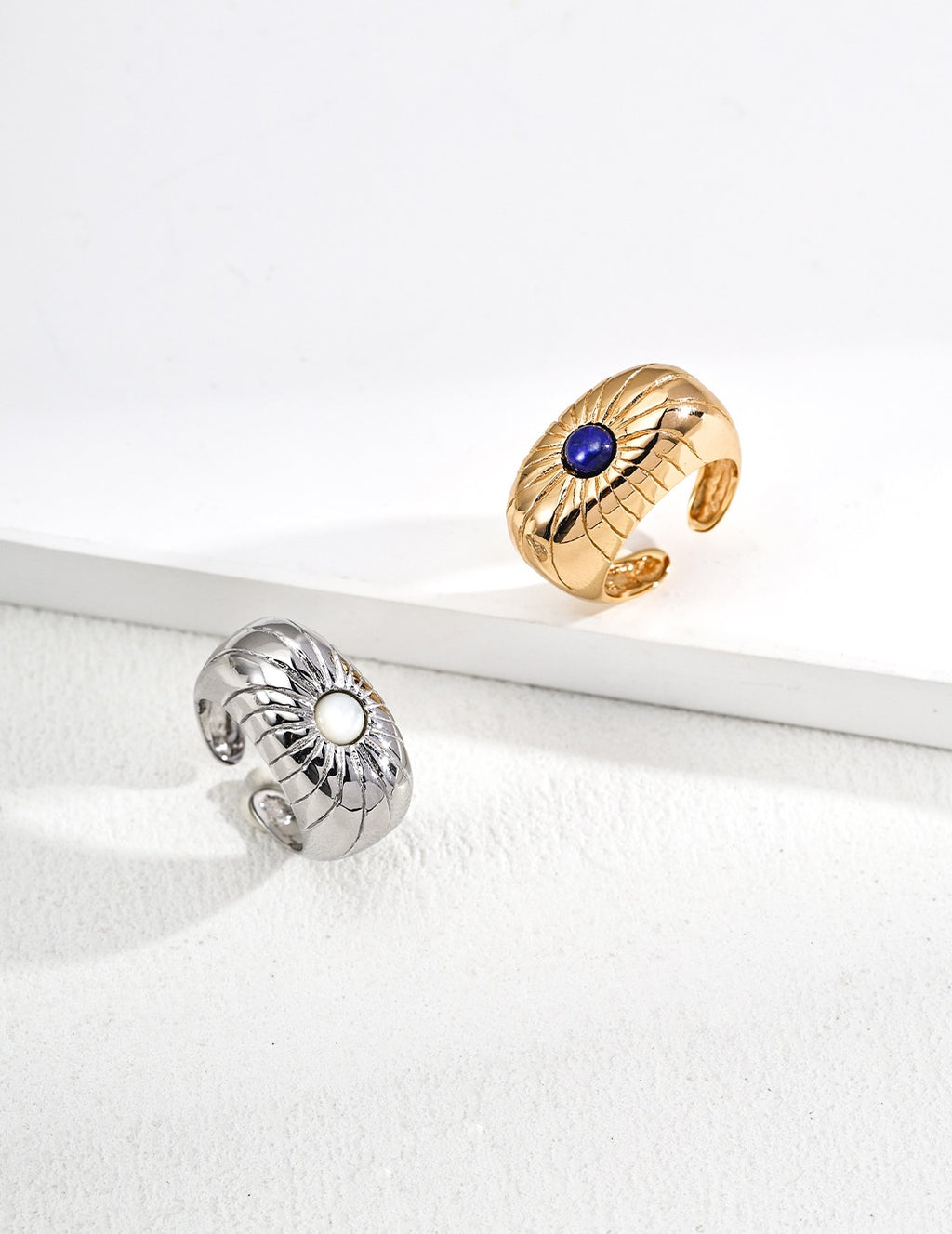💍S925 Retro Carved Gemstone Ring – Lapis Lazuli / Mother-of-Pearl