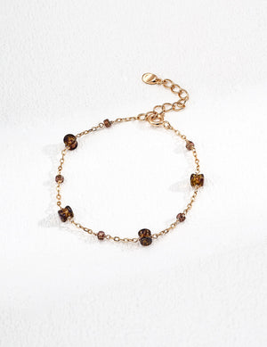 S925 Minimalist Glass Bead Bracelet – Vintage Gold Plated Adjustable Chain