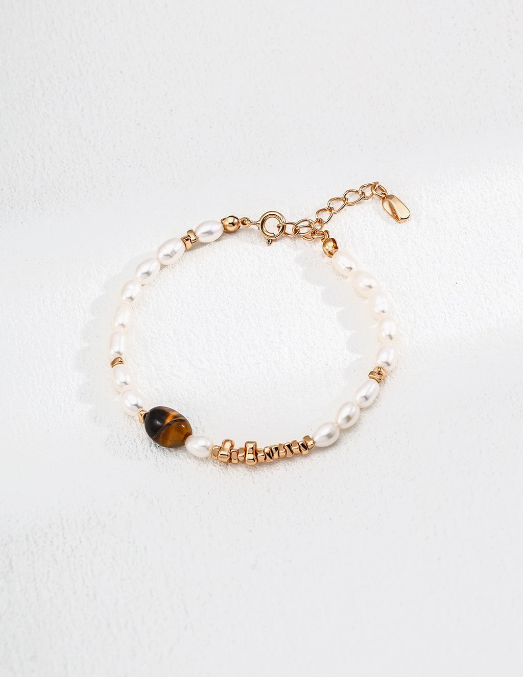 Tiger Eye & Pearl Bracelet – S925 Sterling Silver with Natural Gemstones