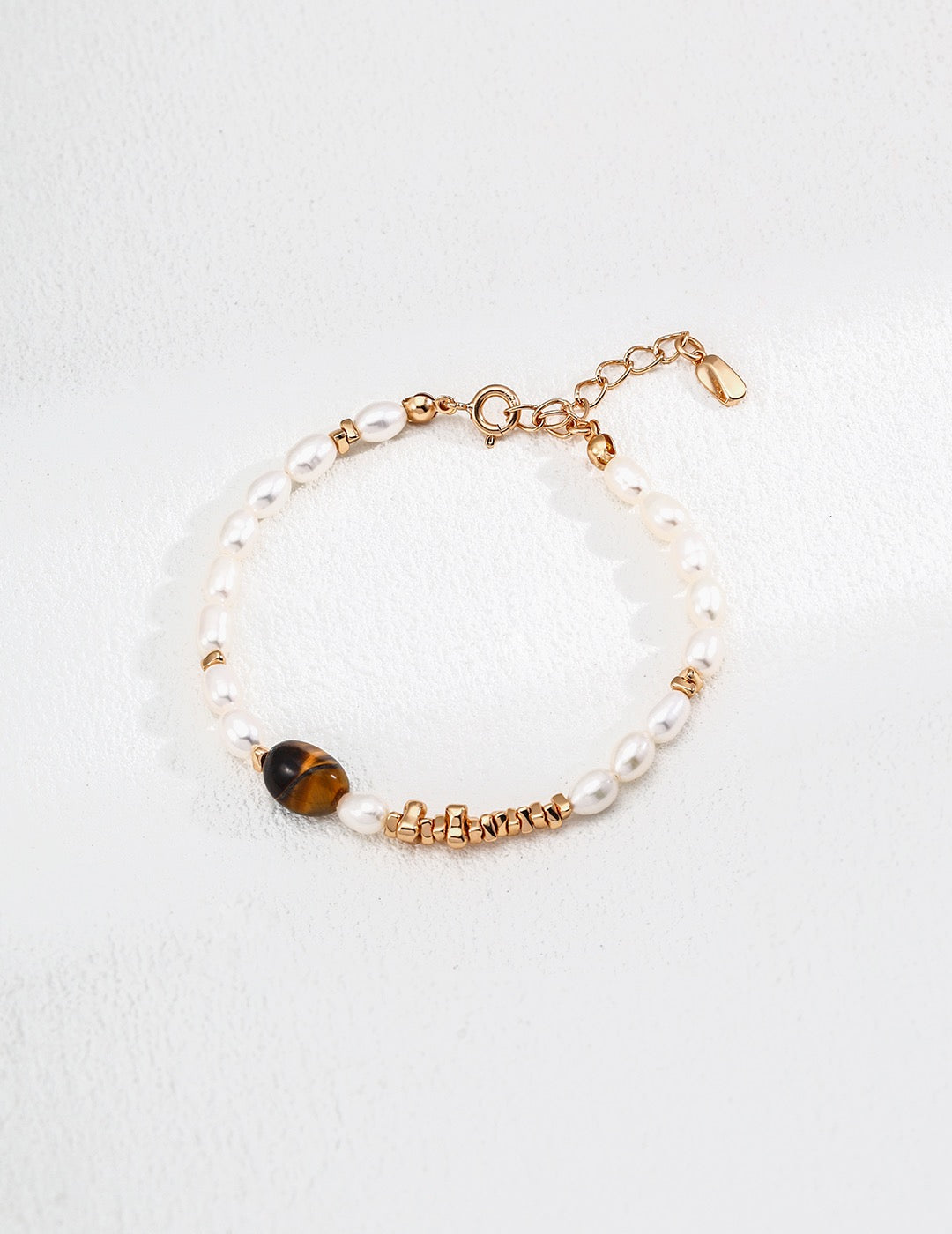 Tiger Eye & Pearl Bracelet – S925 Sterling Silver with Natural Gemstones