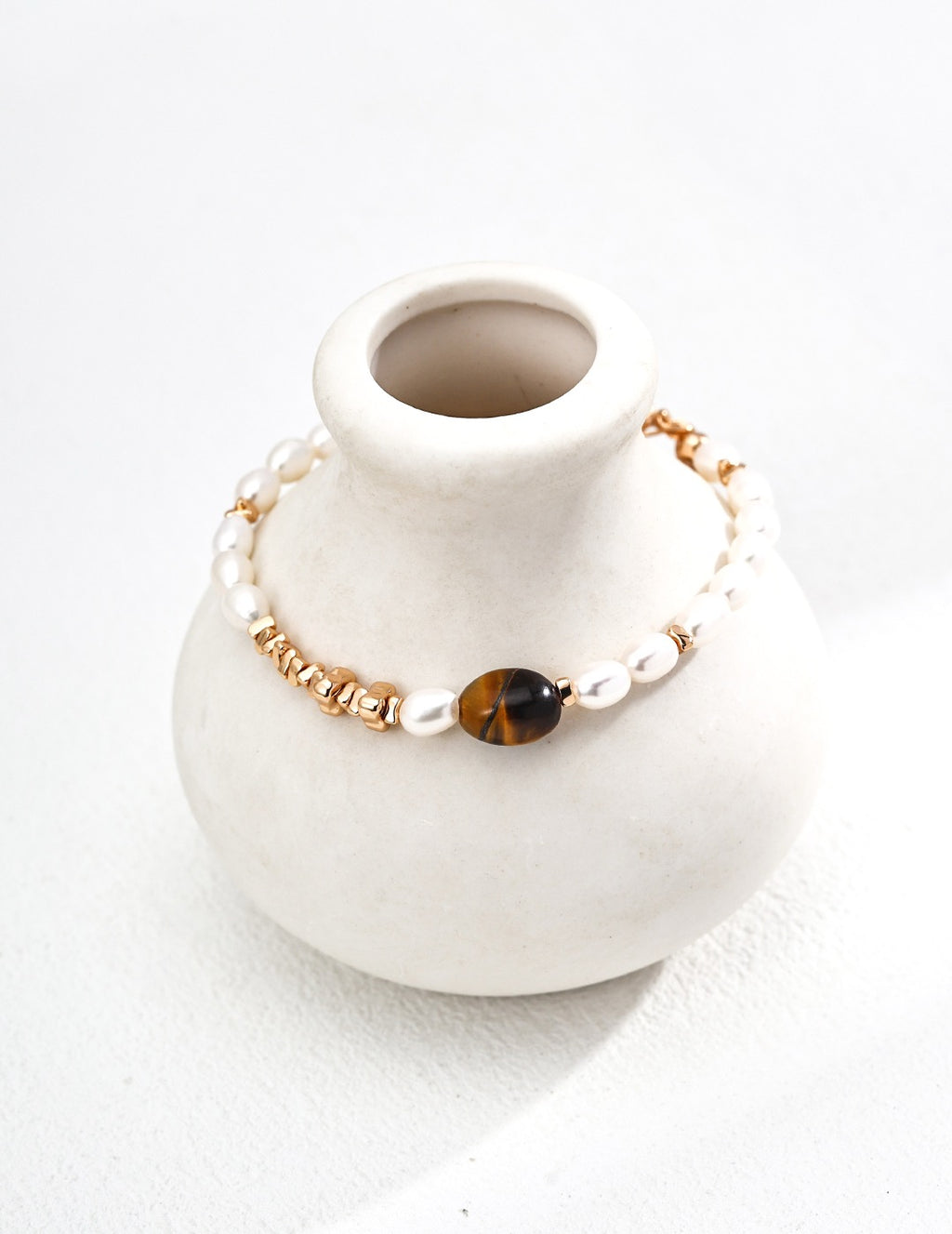 Tiger Eye & Pearl Bracelet – S925 Sterling Silver with Natural Gemstones