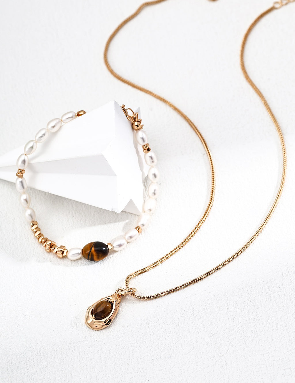 Tiger Eye & Pearl Bracelet – S925 Sterling Silver with Natural Gemstones