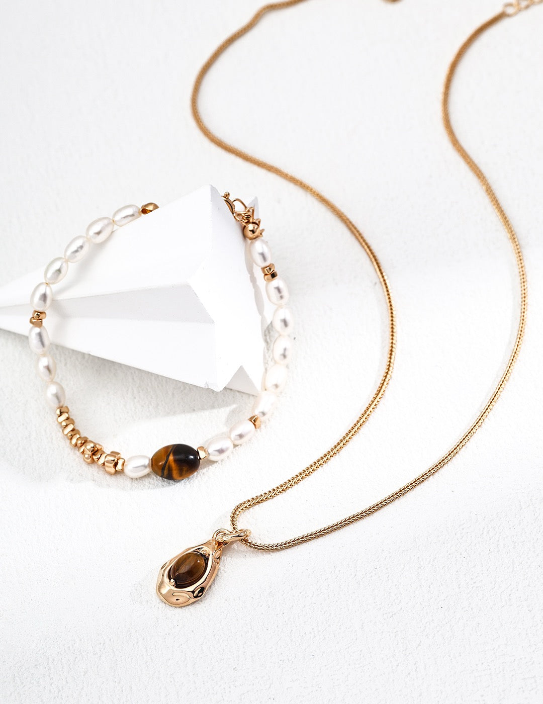 Tiger Eye & Pearl Bracelet – S925 Sterling Silver with Natural Gemstones