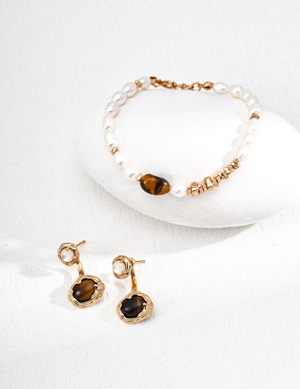 Tiger Eye & Pearl Bracelet – S925 Sterling Silver with Natural Gemstones