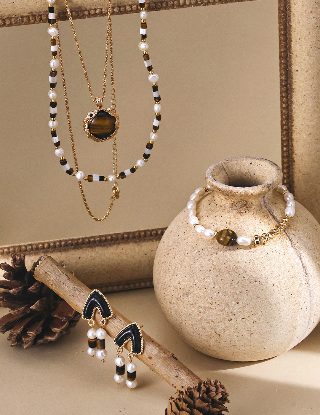 Tiger Eye & Pearl Bracelet – S925 Sterling Silver with Natural Gemstones