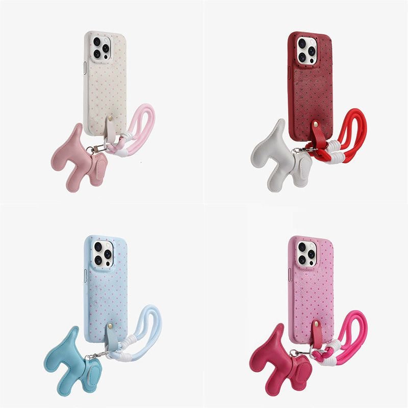 Polka Dot Dog Charm Phone Case with Lanyard – Cute Soft Shell Cover