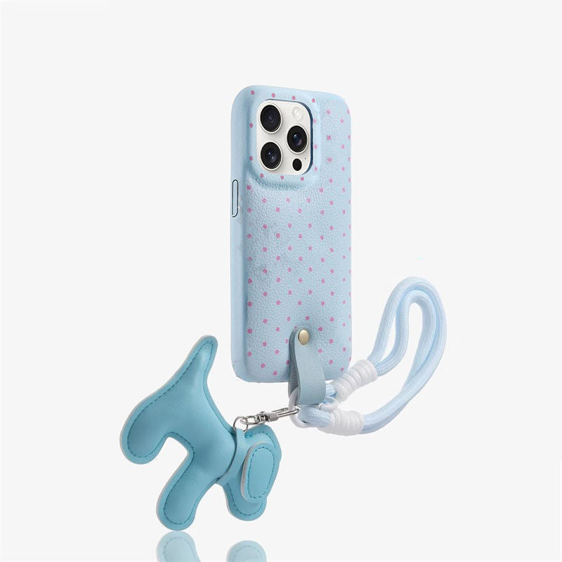 Polka Dot Dog Charm Phone Case with Lanyard – Cute Soft Shell Cover