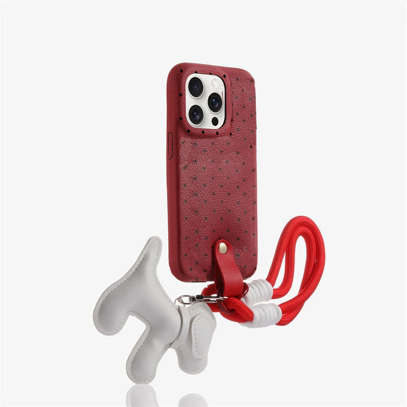Polka Dot Dog Charm Phone Case with Lanyard – Cute Soft Shell Cover