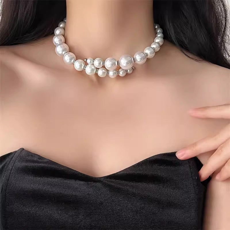 Elegant 40cm Baroque Pearl Necklace – Handmade Crystal & Copper Design