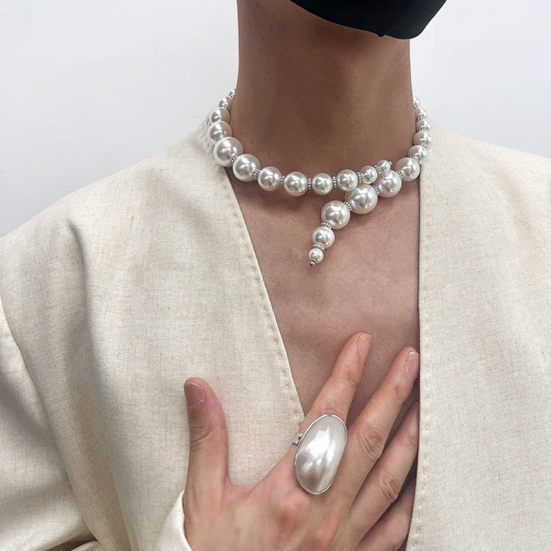 Elegant 40cm Baroque Pearl Necklace – Handmade Crystal & Copper Design