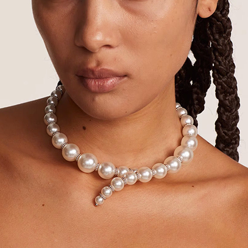 Elegant 40cm Baroque Pearl Necklace – Handmade Crystal & Copper Design