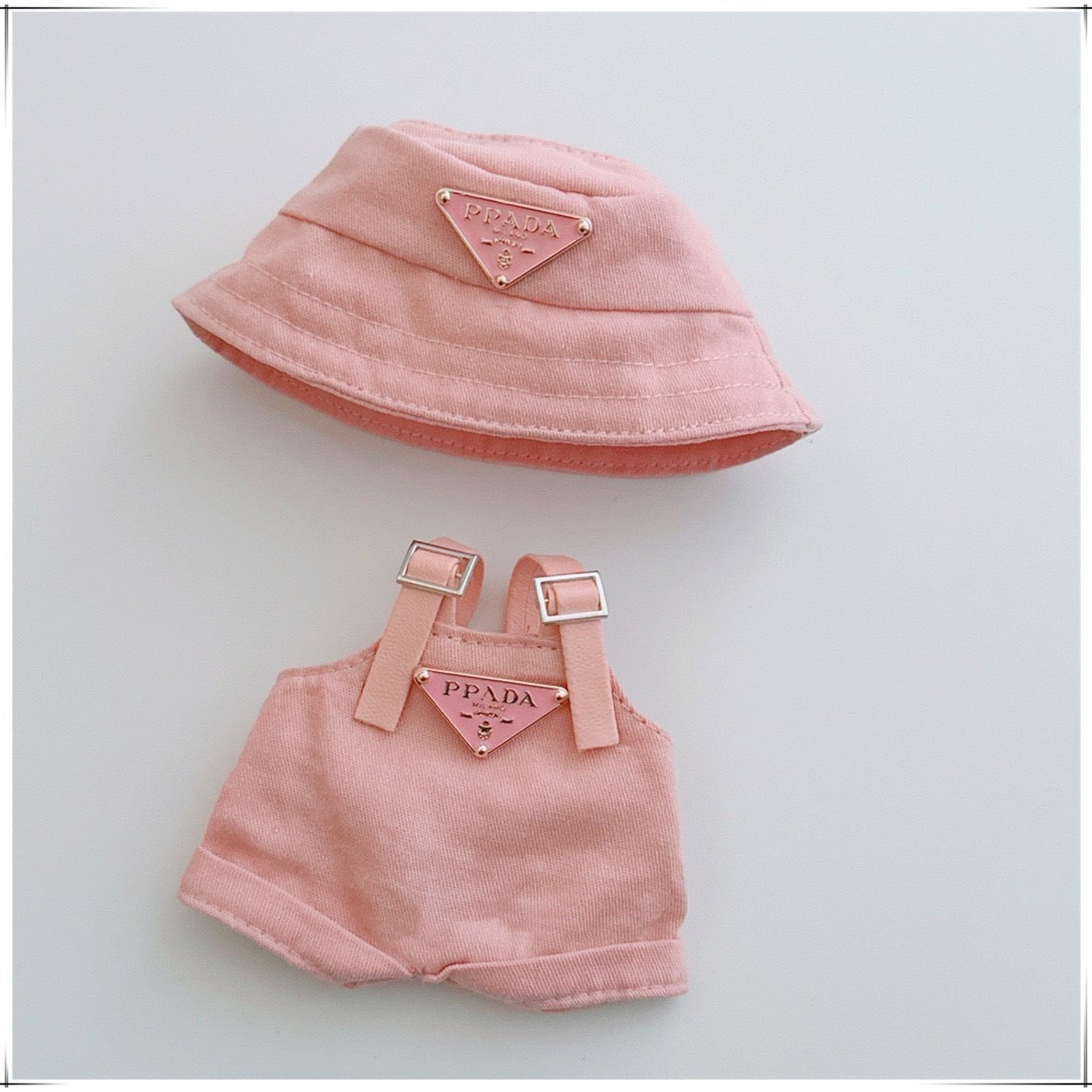 Bucket Hat & Overalls Set for 17cm Dolls | Labubu-Style Clothes