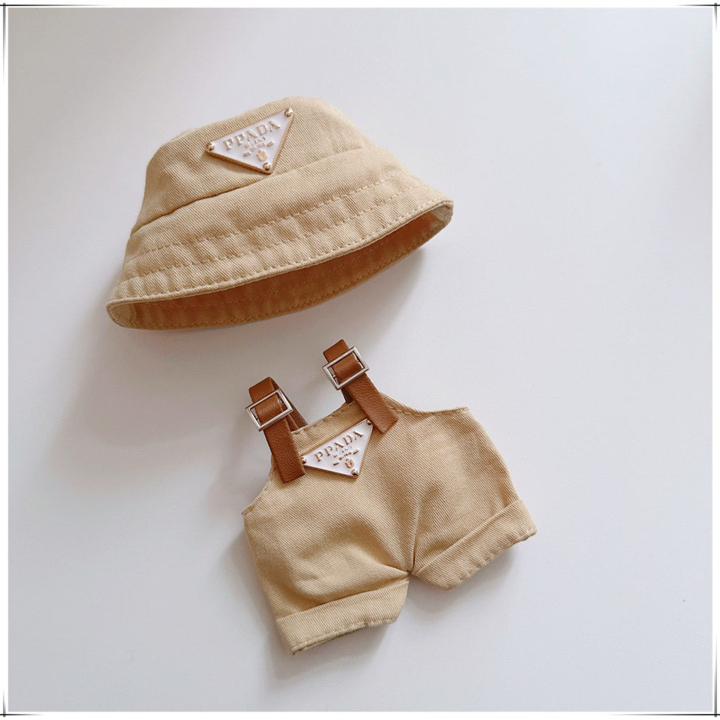 Bucket Hat & Overalls Set for 17cm Dolls | Labubu-Style Clothes