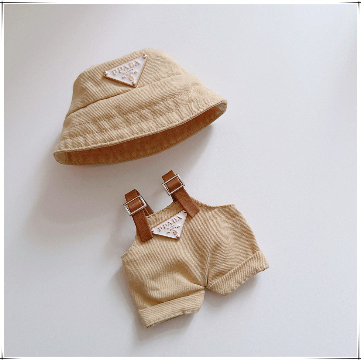 Bucket Hat & Overalls Set for 17cm Dolls | Labubu-Style Clothes