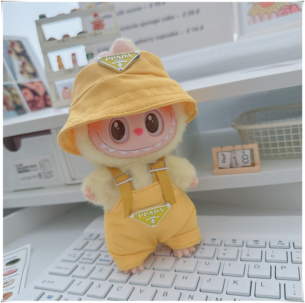 Bucket Hat & Overalls Set for 17cm Dolls | Labubu-Style Clothes