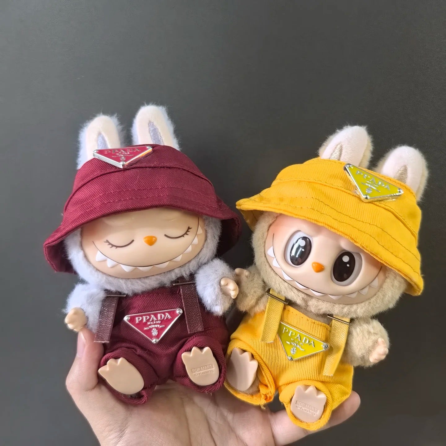 Bucket Hat & Overalls Set for 17cm Dolls | Labubu-Style Clothes