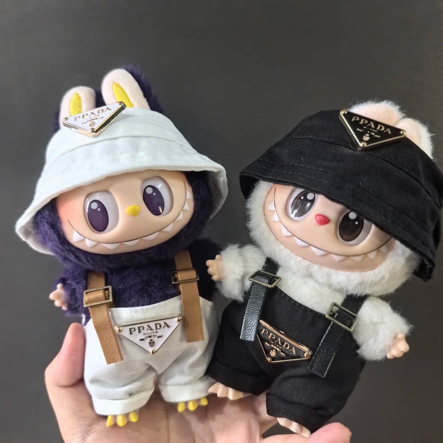 Bucket Hat & Overalls Set for 17cm Dolls | Labubu-Style Clothes