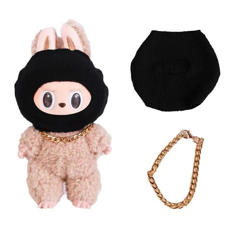Doll Balaclava Hood & Gold Chain – Fits 7 Inch Labubu-Style Dolls