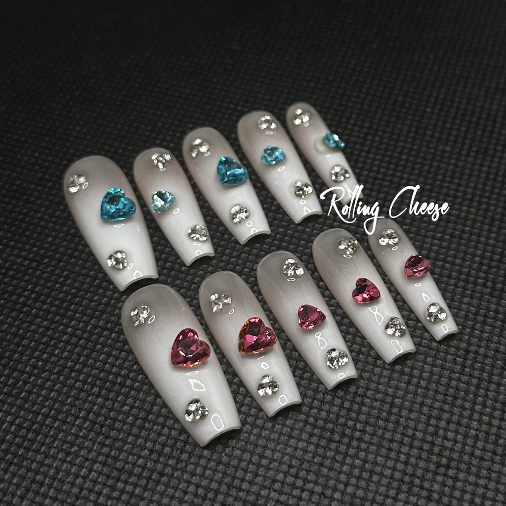 💖 Gemstone Heart Gradient Press-On Nails – Sparkle Your Love