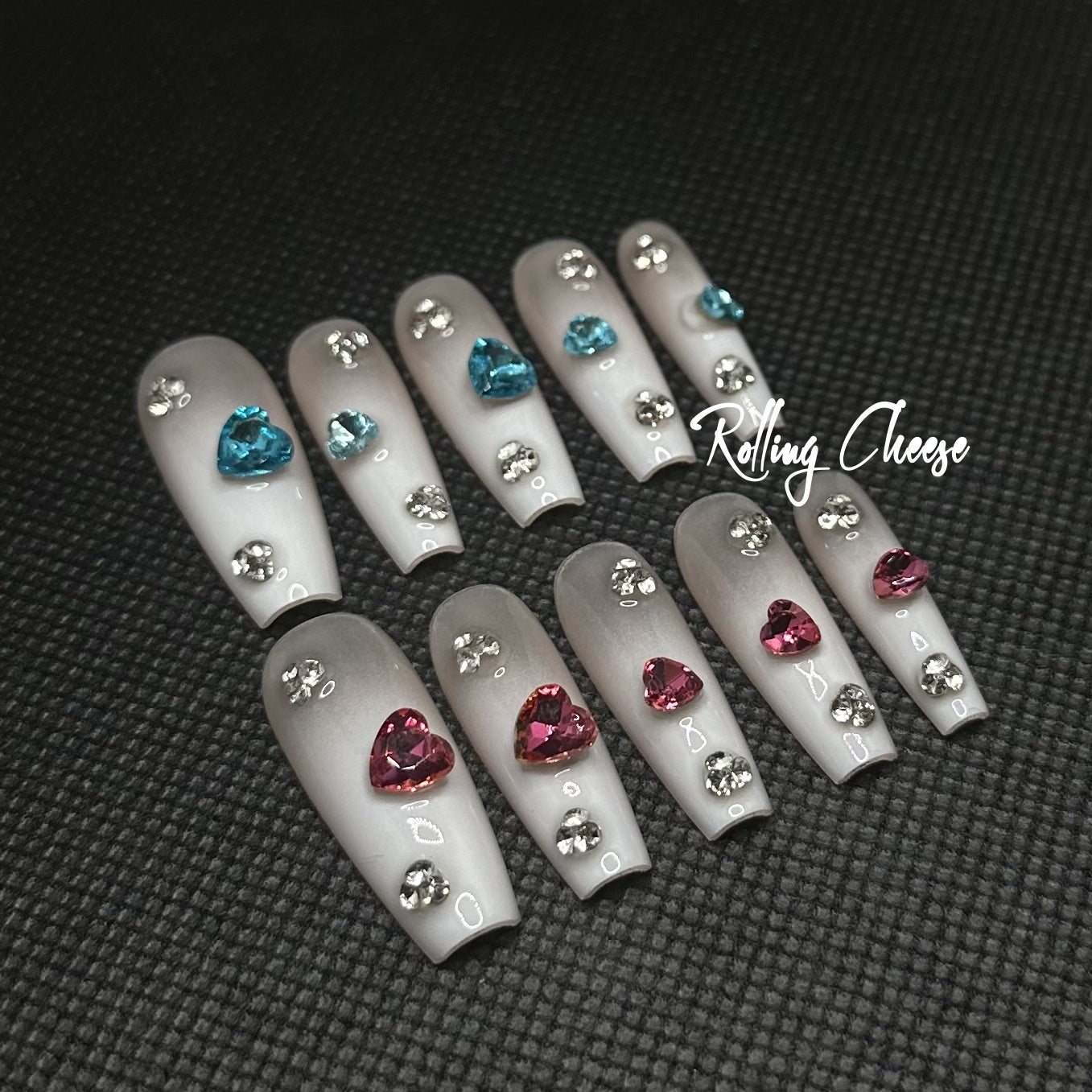 💖 Gemstone Heart Gradient Press-On Nails – Sparkle Your Love