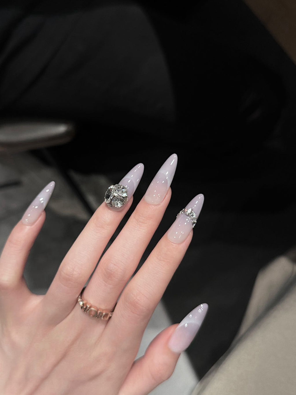 ✨Luxury Lavender Gradient Press-On Nails – Long Almond with Crystal Accents