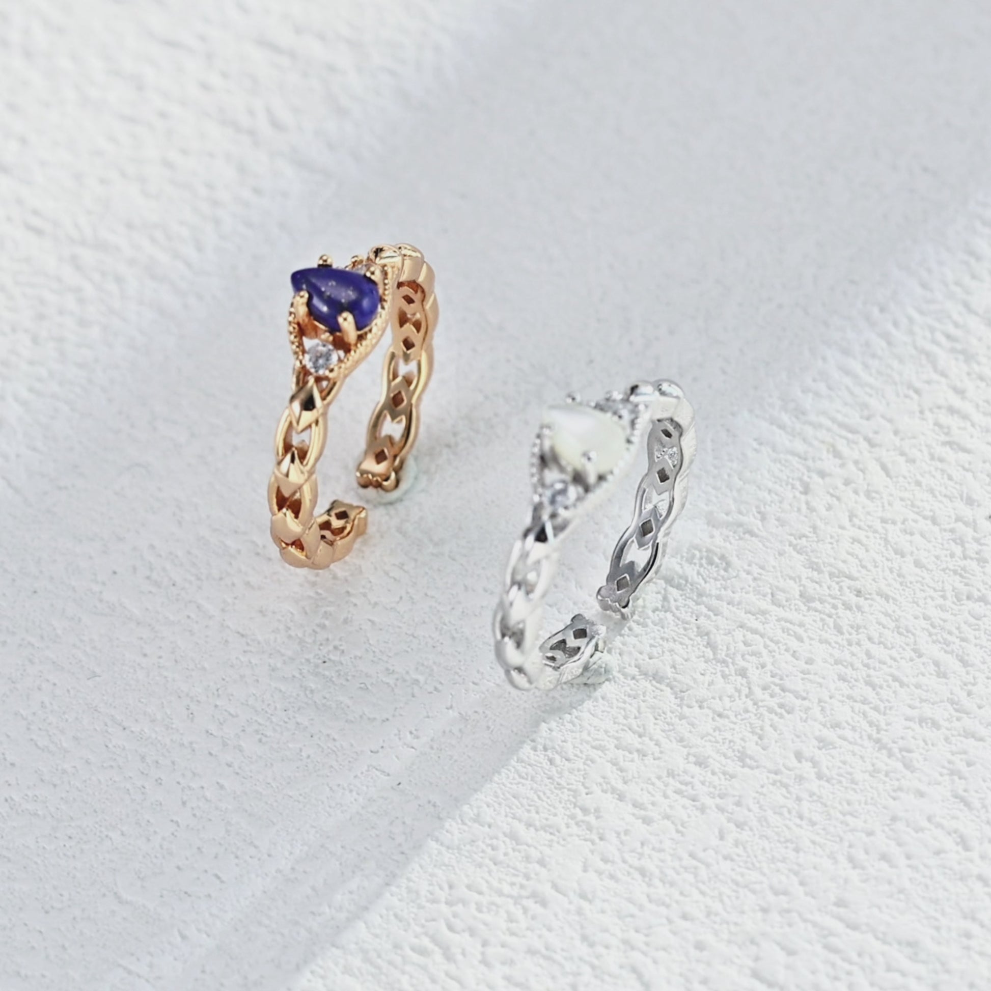 💍S925 Vintage Gemstone Ring – Lapis Lazuli / Mother of Pearl